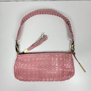 Vintage Elliott Lucca Mini Shoulder Bag Pink Woven Braided Leather Tassels Y2k